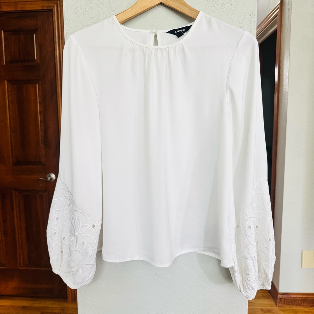Express White Embroidered Sleeve Top